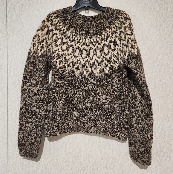 American Eagle Hand Knit 100% Lambswool Holiday Faire Isle Chunky Sweater Large - Picture 1 of 10